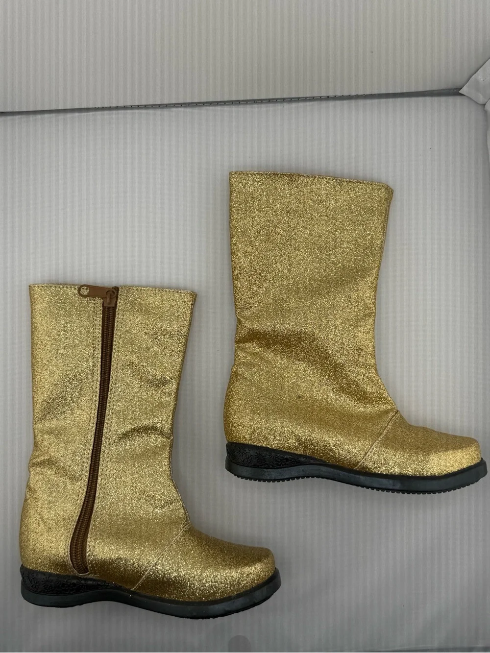 Gold Glitter Zip Boots - Metallic Sparkle